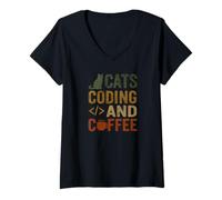 Donna Software Dev Cat Coffee Code Lavoro remoto Maglietta con Collo a V