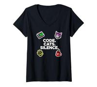 Donna Software Engineer Introvert Code Cats Silence Maglietta con Collo a V