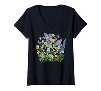 Donna Sognando Fiori di Primavera Maglietta con Collo a V