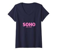 Donna Soho New York Design - Rosa Citta Stati Uniti Vacanza Maglietta con Collo a V