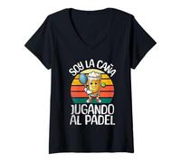 Donna Soia La Caña Jugando al Padel Maglietta con Collo a V