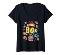 Donna Soirée Année 80's, Back To 80's Party with French Version Maglietta con Collo a V