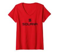 Donna Solana Coin Criptovaluta Nero Verticale Desentralizzato Web3 Maglietta con Collo a V