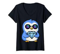 Donna Solana HODL Diamond Hands Pinguino Maglietta con Collo a V