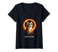 Donna Solar Eclipse Cat Spagna 12 Agosto 2026 Domestic Shorthair Maglietta con Collo a V