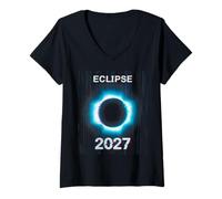 Donna Solar Eclipse Shirt Glitch Total Solar Eclipse August 2027 Maglietta con Collo a V