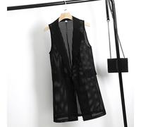 Donna Solido Lungo Rete Midi Gilet Panciotto Bavero Abito Cavo Cardigan Chic