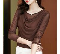 Donna Solido Rete Camicia Sottile Top Slim Puro Tee Latino Danza Camicetta Frill