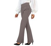 Donna Solido Sciolto Gamba Dritta Palazzo Pantaloni A Vita Alta Elastico Casual Pantaloni con Tasche