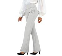 Donna Solido Sciolto Gamba Dritta Palazzo Pantaloni A Vita Alta Elastico Casual Pantaloni con Tasche