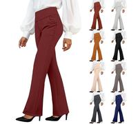 Donna Solido Sciolto Gamba Dritta Palazzo Pantaloni A Vita Alta Elastico Casual Pantaloni con Tasche