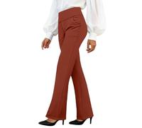 Donna Solido Sciolto Gamba Dritta Palazzo Pantaloni A Vita Alta Elastico Casual Pantaloni con Tasche