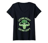 Donna Sollevamento Pesante Mangiare Frondoso Vegetariano Vegano Bodybuilder Maglietta con Collo a V
