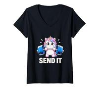 Donna Sollevamento Pesi Unicorn Mend It Cute Gym Motivation Maglietta con Collo a V