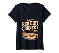 Donna Sollevato su Terra Rossa, Oklahoma Red Dirt Country per Uomini e Donne Maglietta con Collo a V