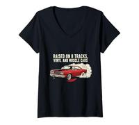 Donna Sollevato su Vinile e Design V8s Classic 70 Road Runner Lover Maglietta con Collo a V