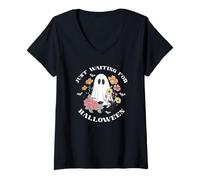 Donna Solo Aspettando Halloween Fantasma Fiore Maglietta con Collo a V