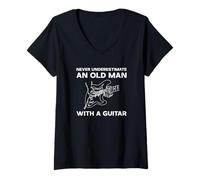 Donna Solo Chitarra Disegno Old Man with a Guitar Maglietta con Collo a V