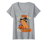 Donna Solo Qui per i dolcetti Capybara Halloween Cute Art Maglietta con Collo a V