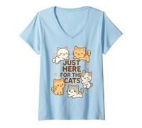 Donna Solo Qui per i Gatti Kawaii Kawaii Kitten Lover Funny Cat Mamma Dad Maglietta con Collo a V