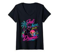 Donna Solo Qui per Il Dramma Black Cat Tropical Retro Maglietta con Collo a V