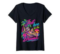Donna Solo Qui per Il Dramma Sloth Tropical Retro Maglietta con Collo a V