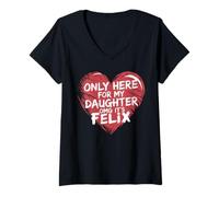 Donna Solo qui per mia figlia OMG È Felix Funny Dad Mom Maglietta con Collo a V