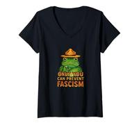 Donna Solo tu puoi prevenire Fascismo Frog Illustrazione Rane Maglietta con Collo a V