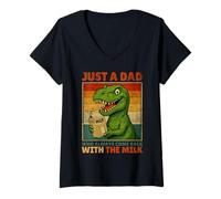 Donna Solo un dinosauro papà che è sempre tornato con il latte T-REX Maglietta con Collo a V