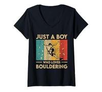 Donna Solo Un Ragazzo Che AMA Il Boulder Divertente Rock Climbing Kid Maglietta con Collo a V