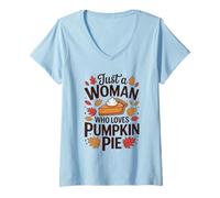 Donna Solo Una Donna Che AMA la Torta di Zucca Autunno del Ringraziamento Maglietta con Collo a V