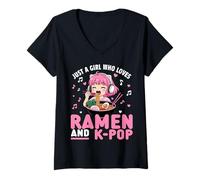 Donna Solo Una Ragazza Che AMA Anime Ramen e K-Pop Maglietta con Collo a V