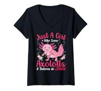 Donna Solo Una Ragazza Che AMA Axolotl e Crede in Gesù Maglietta con Collo a V