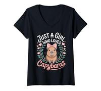 Donna Solo una ragazza che ama Capybaras Kawaii Capybara Ragazze Bambini Maglietta con Collo a V