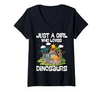Donna Solo una ragazza che ama i dinosauri Simpatico dinosauro Dino Lover Maglietta con Collo a V