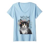 Donna Solo Una Ragazza Che AMA i Gatti Bambino Ragazze Adolescenti Giovani Donne Maglietta con Collo a V
