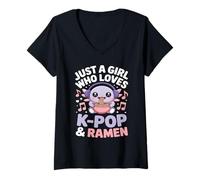 Donna Solo Una Ragazza Che AMA K-Pop & Ramen Cute Axolotl Maglietta con Collo a V