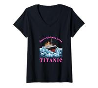 Donna Solo una ragazza che ama l"iceberg della nave del Titanic Maglietta con Collo a V