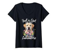Donna Solo una ragazza che ama labrador retrievers Yellow Cream Labs Maglietta con Collo a V