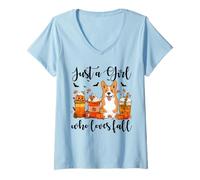 Donna Solo Una Ragazza Che AMA l'autunno Corgi Dog Pumpkin Cozy Autumn Maglietta con Collo a V