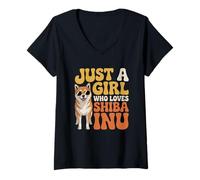 Donna Solo Una Ragazza Che AMA Shiba Inu Retro Anni '70 Doge Maglietta con Collo a V