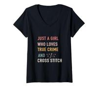 Donna Solo Una Ragazza Che AMA True Crime e Cross Stitch Maglietta con Collo a V