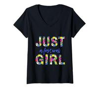 Donna Solo Una Ragazza del Festival, Musica dal Vivo - Lettere Floreali Colorate Maglietta con Collo a V