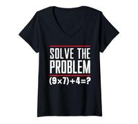 Donna Solve The Problem 9x7+4 Rompicapo Algebra Club Matematica Maglietta con Collo a V