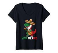 Donna Sombrero a forma di dinosauro Viva Mexico Independence, divertente bambino messicano Maglietta con Collo a V