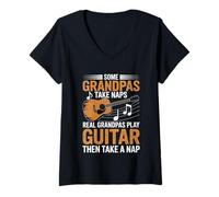 Donna Some Grandpas Take Naps Real Grandpas Play Guitar Funny Joke Maglietta con Collo a V