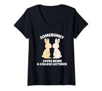 Donna Somebunny AMA Essere Un docente Universitario Carino Coniglietto Pasquale Maglietta con Collo a V