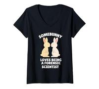 Donna Somebunny AMA Essere Uno Scienziato forense Carino Coniglietto Pasquale Maglietta con Collo a V