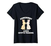 Donna Somebunny Loves Crypto Trading - Coniglietto Pasquale Maglietta con Collo a V