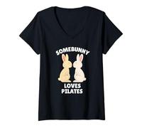 Donna Somebunny Loves Pilates - Coniglietto Pasquale per Gli Amanti del Pilates Maglietta con Collo a V